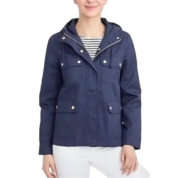 J Crew Factory Women’s Navy Blue Resin Coated Twill Field Jacket XS - Picture 5 of 9